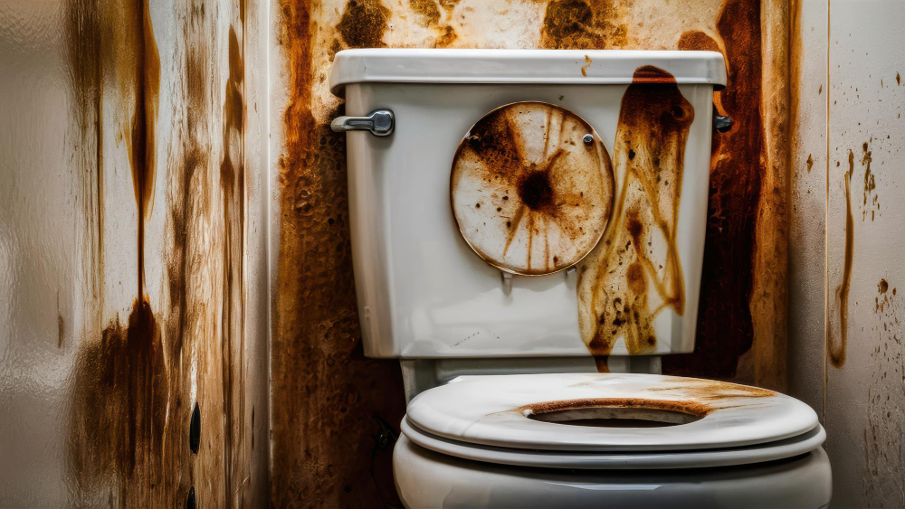 tâches de rouille aux toilettes