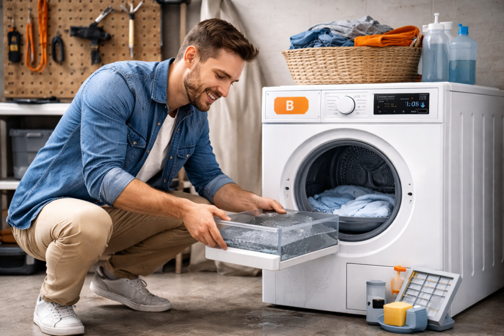 Un homme qui utilise un sèche linge à condensation