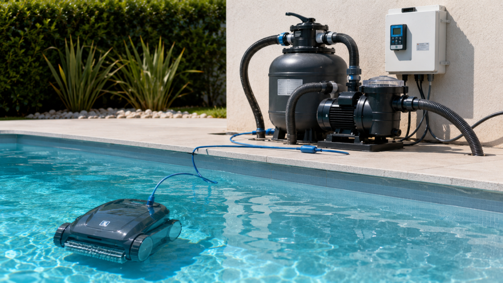 Robot piscine en même temps que la filtration