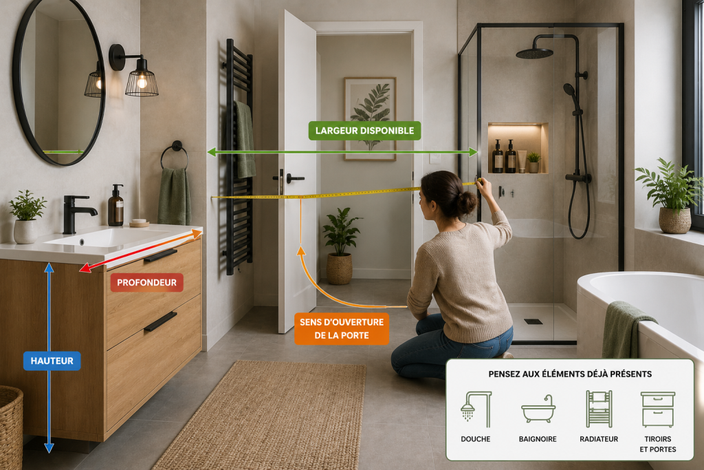 verifications des mesures disponibles dans la salle de bain