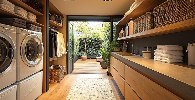 buanderie avec des meubles modulaires